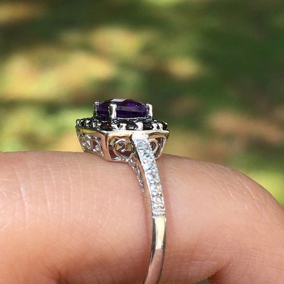 10k Solid White Gold Amethyst & Smokey Quartz Ring - Picture 6 of 15